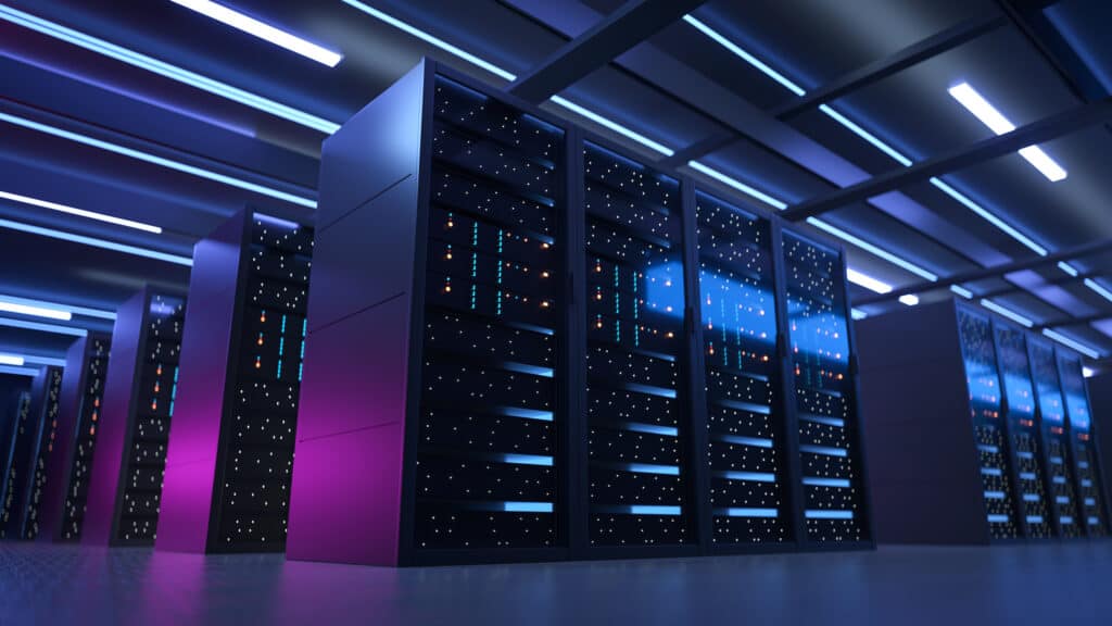 Working Data Center Full of Rack Servers and Supercomputers, Modern Telecommunications, Artificial Intelligence, Supercomputer Technology Concept.3d rendering,conceptual image. Working Data Center Full of Rack Servers and Supercomputers, Modern Telecommunications, Artificial Intelligence, Supercomputer Technology Concept.3d rendering,conceptual image.