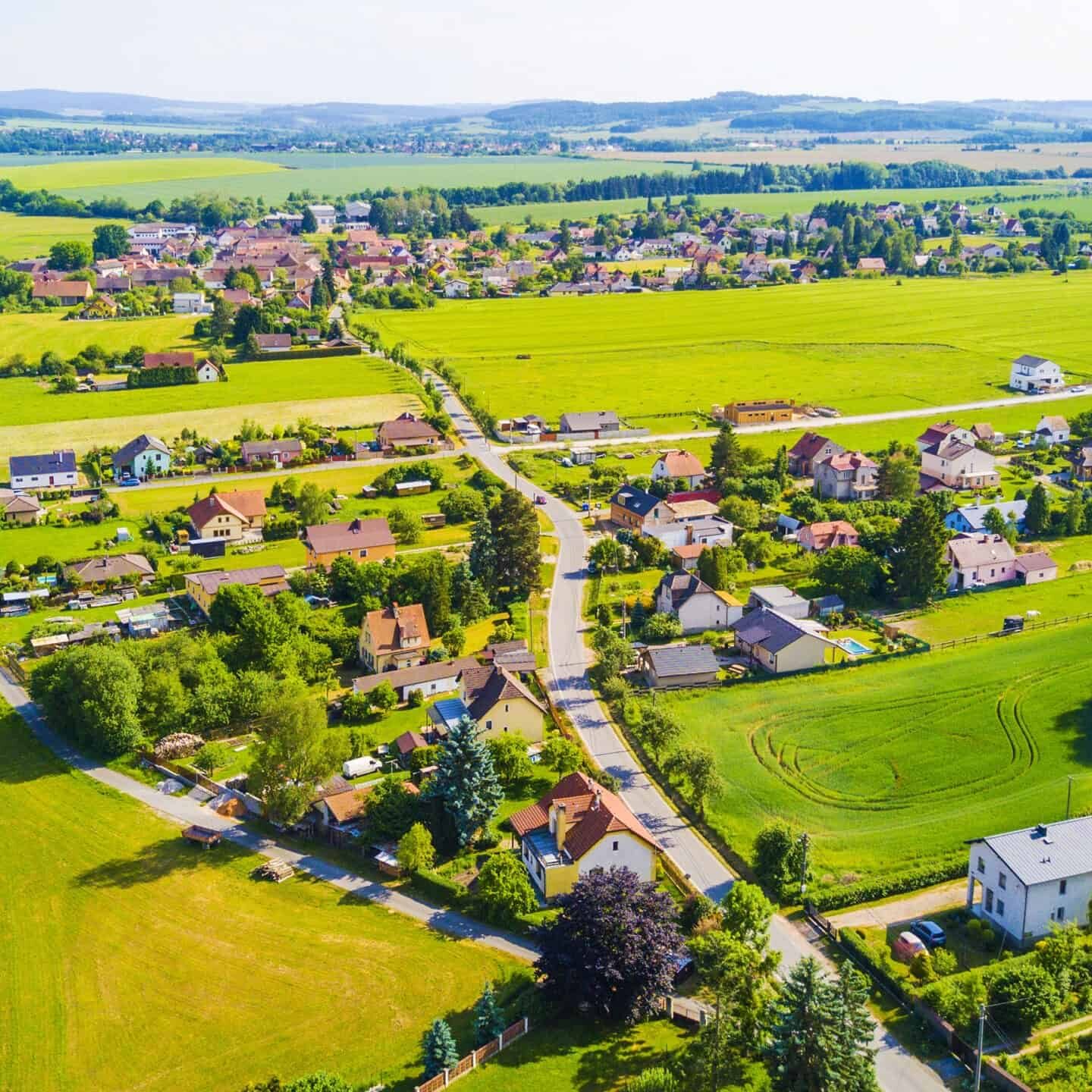 Aerial view of village in countryside. Stahlavice in west Bohemia, Czech republic, European union. Aerial view of village in countryside. Stahlavice in west Bohemia, Czech republic, European union.